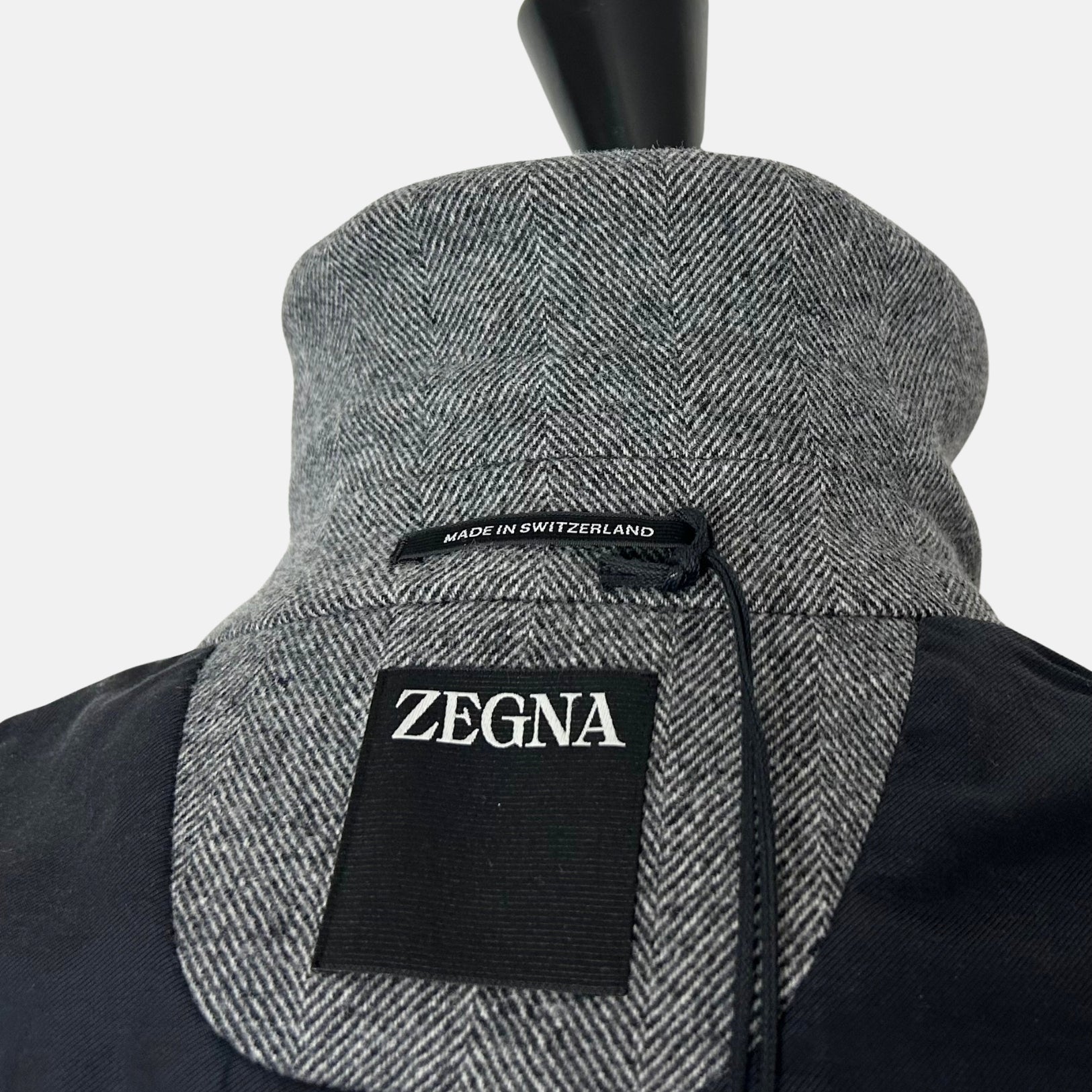 Grey Herringbone Jacket made of Wool/Leather Details (EU 48)