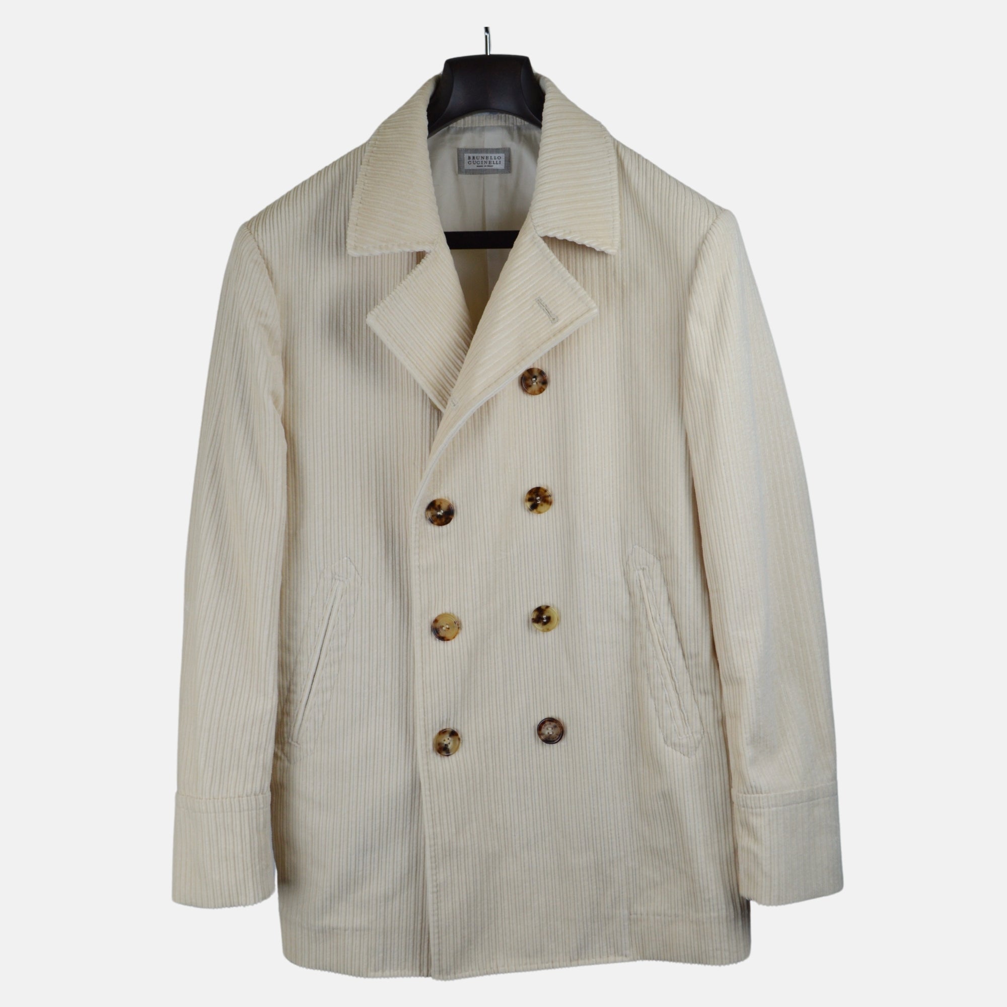 Cream Corduroy Pea Coat made of Cotton (48)