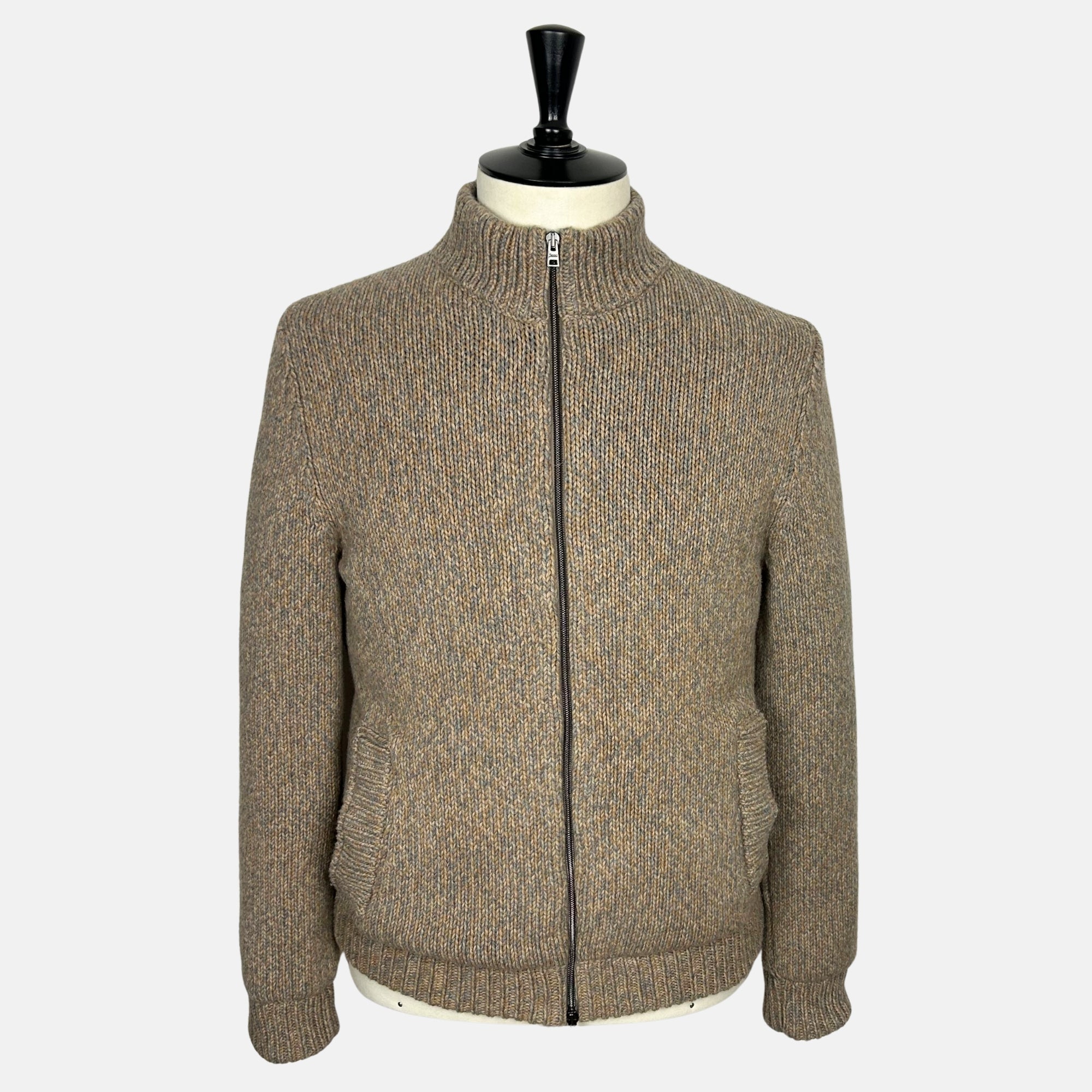 Camel-Grey Down Bomber Jacket made of Cashmere/Virgin Wool (EU 50)