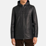 Brunello Cucinelli Calfskin Leather Reversible Hooded Bomber Black Navy (M)