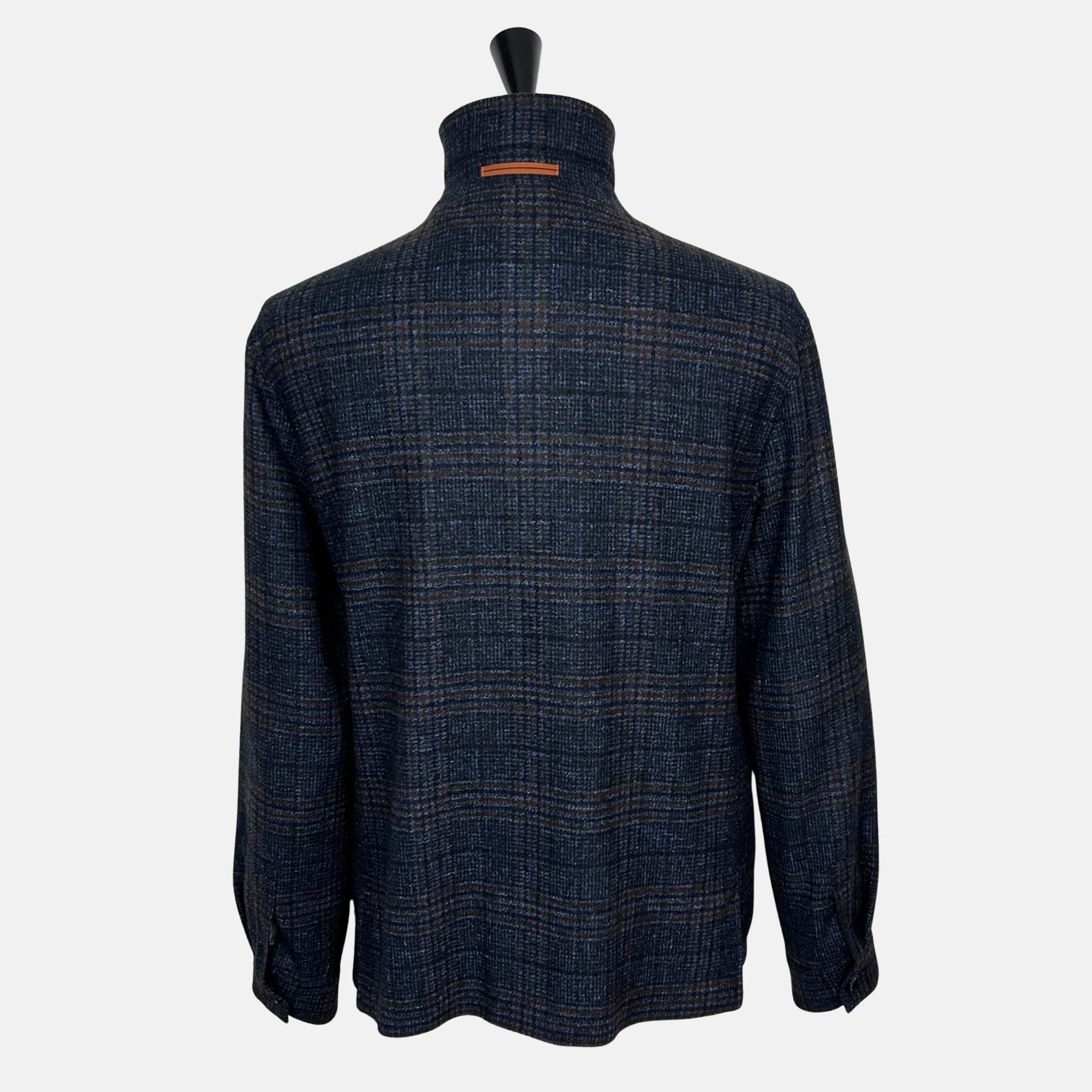 Navy–Brown Patterned Jacket made of Alpaca/Wool/Cotton (EU 54)