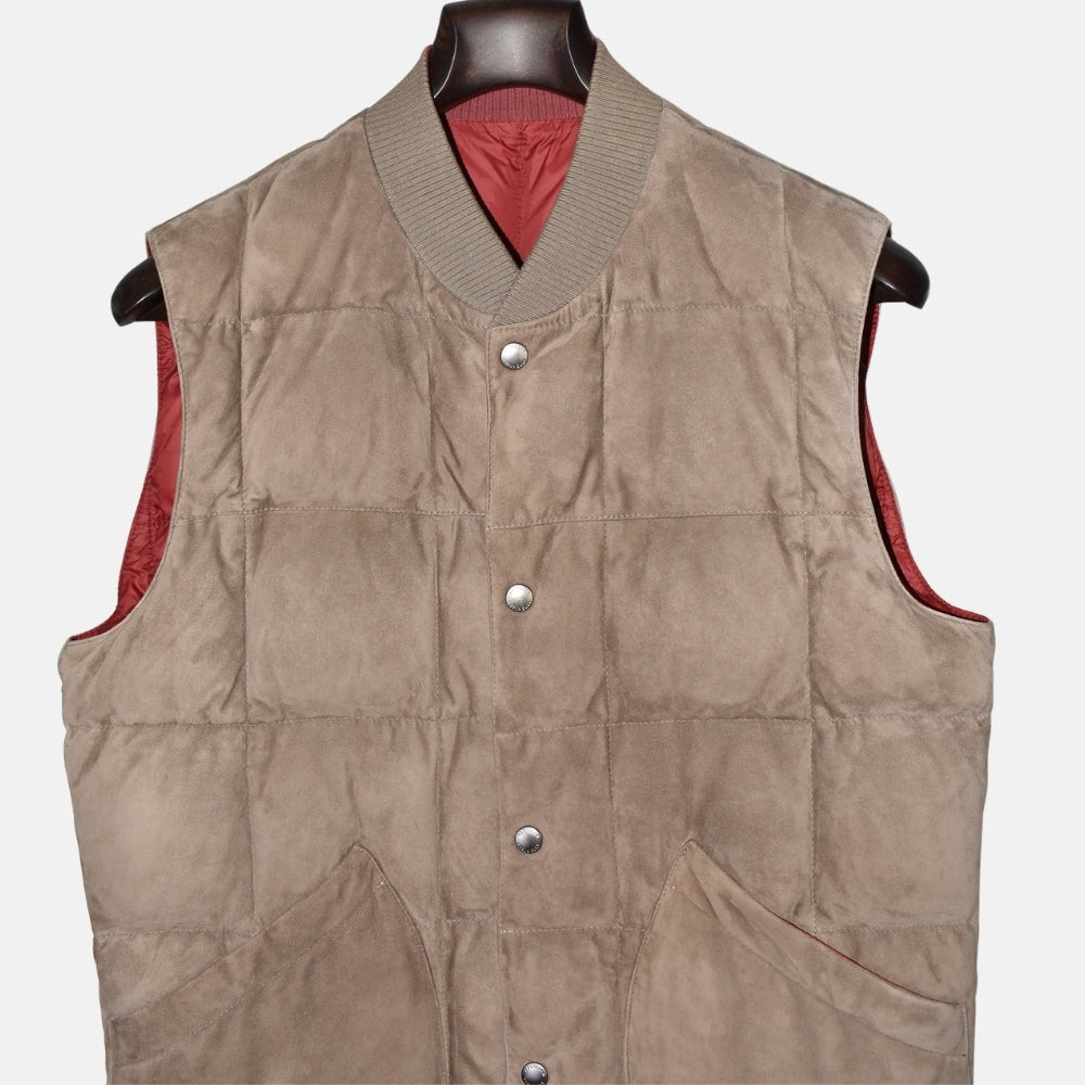 Brown/Red Reversible Down Suede Vest (L)