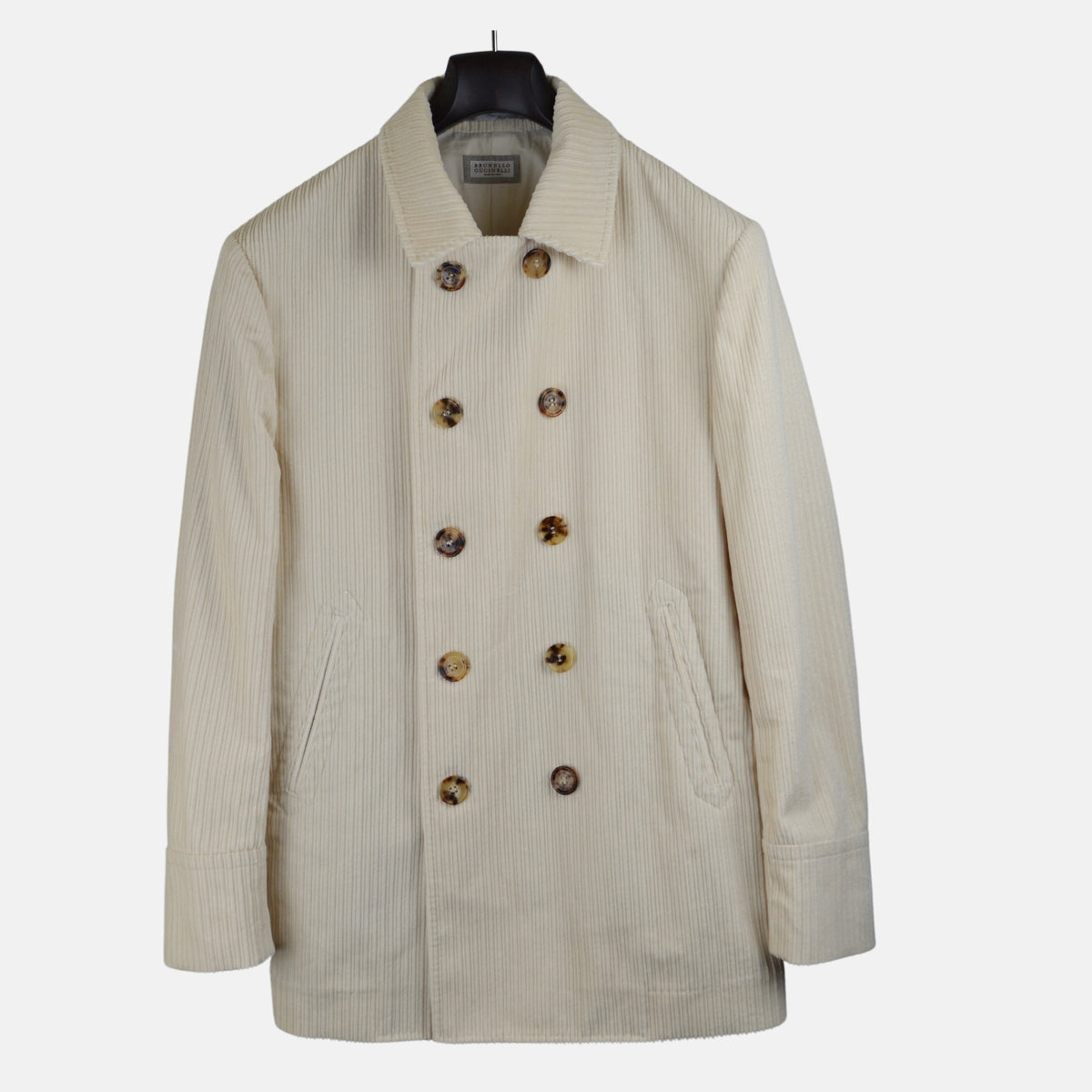 Cremefarbener Cord-Peacoat aus Baumwolle (EU 48)