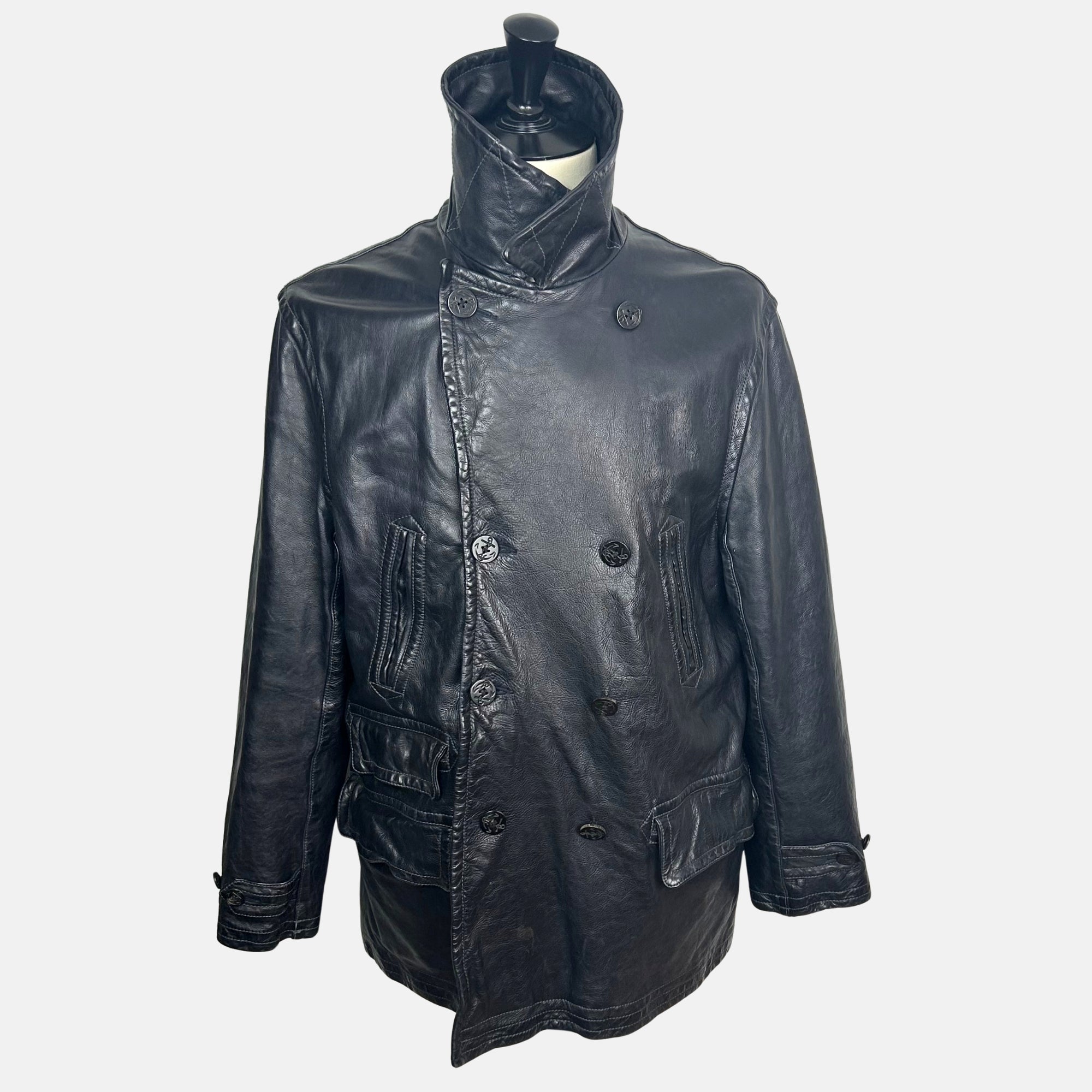 Black Peacoat made of Leather (XL)