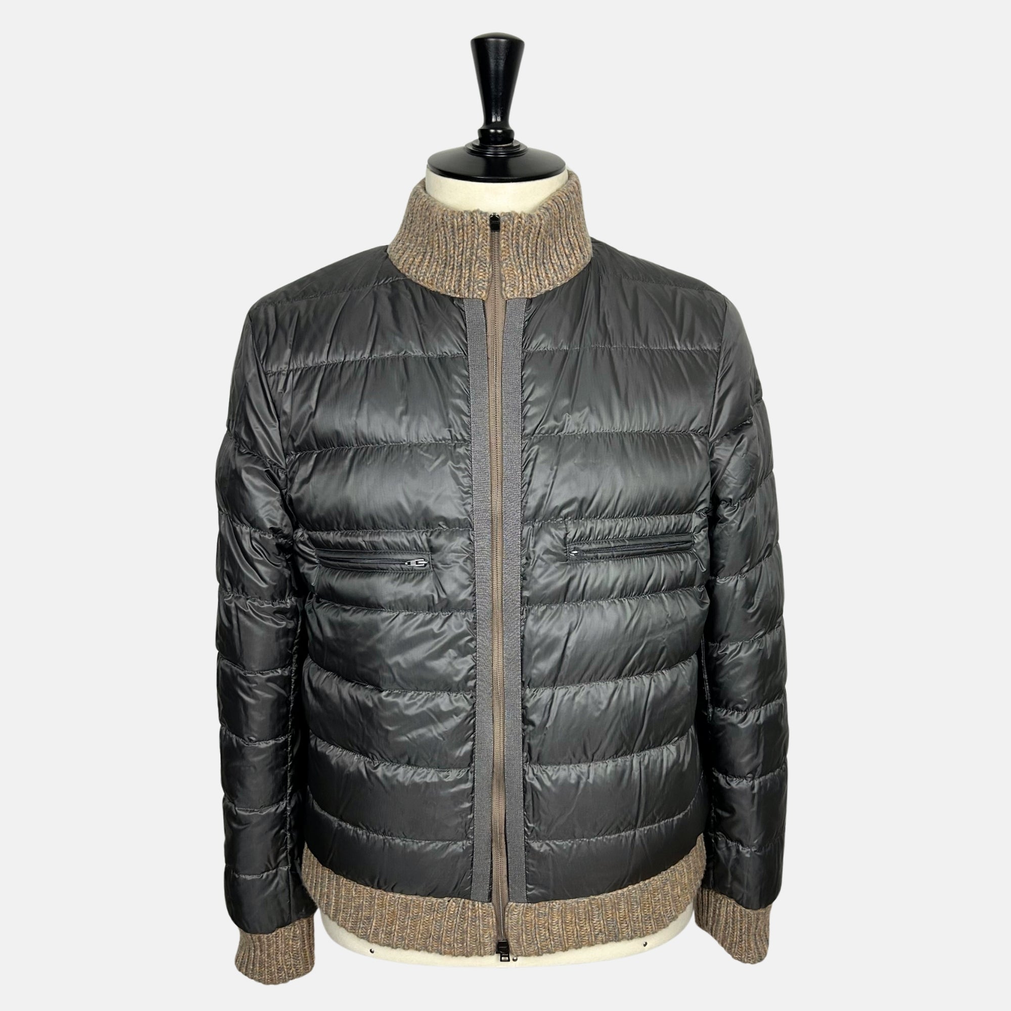 Camel-Grey Down Bomber Jacket made of Cashmere/Virgin Wool (EU 50)