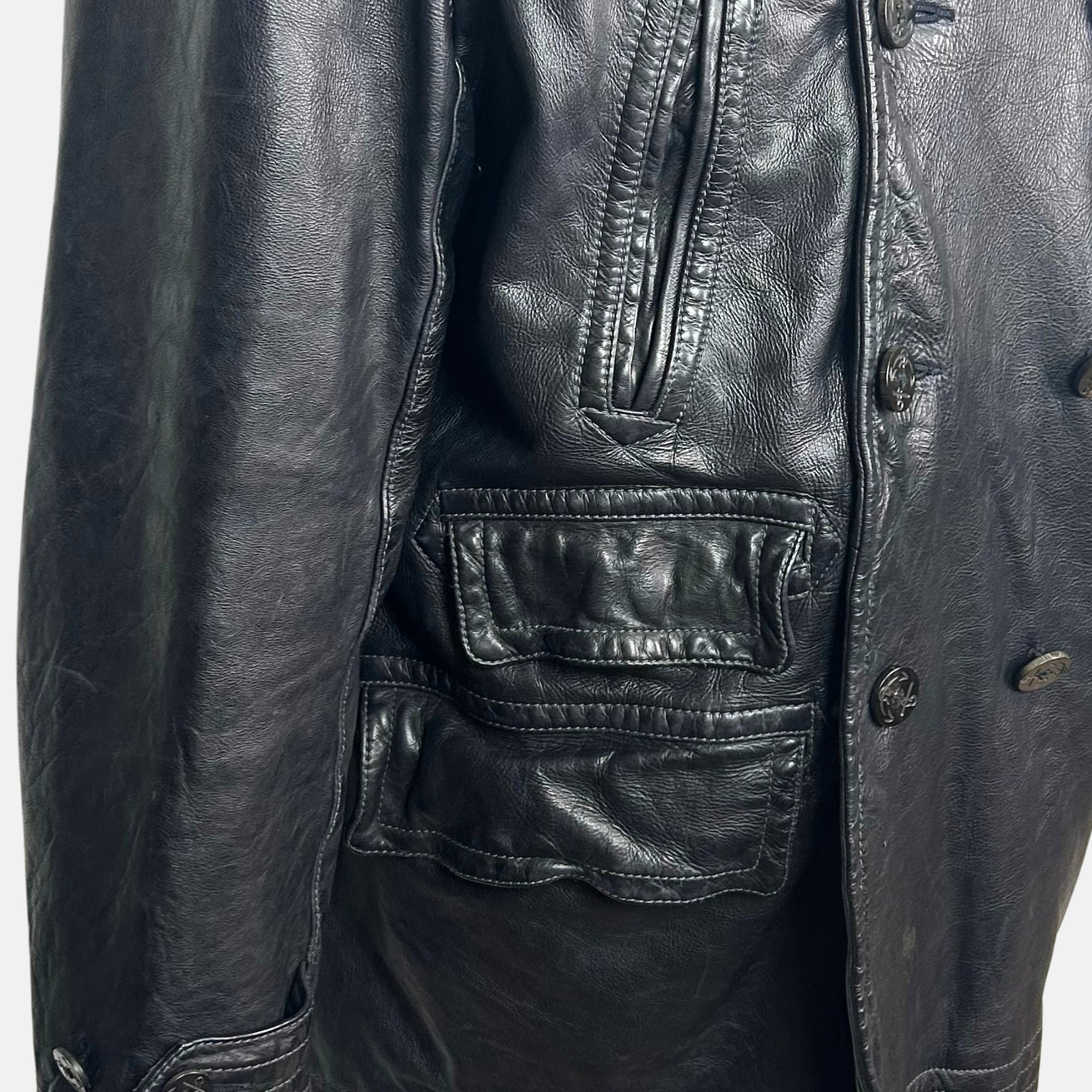 Black Peacoat made of Leather (XL)