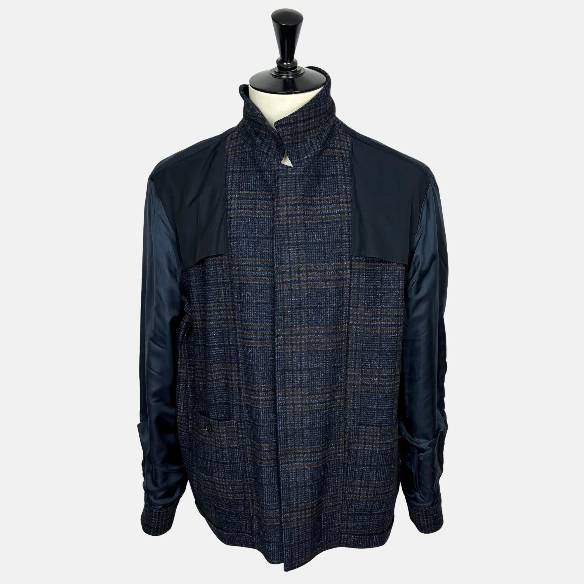 Navy–Brown Patterned Jacket made of Alpaca/Wool/Cotton (EU 54)