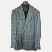 Dark Green Checked Blazer made of Wool/Silk/Linen (54)