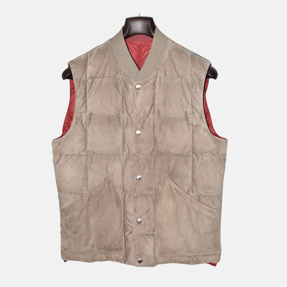 Brown/Red Reversible Down Suede Vest (L)