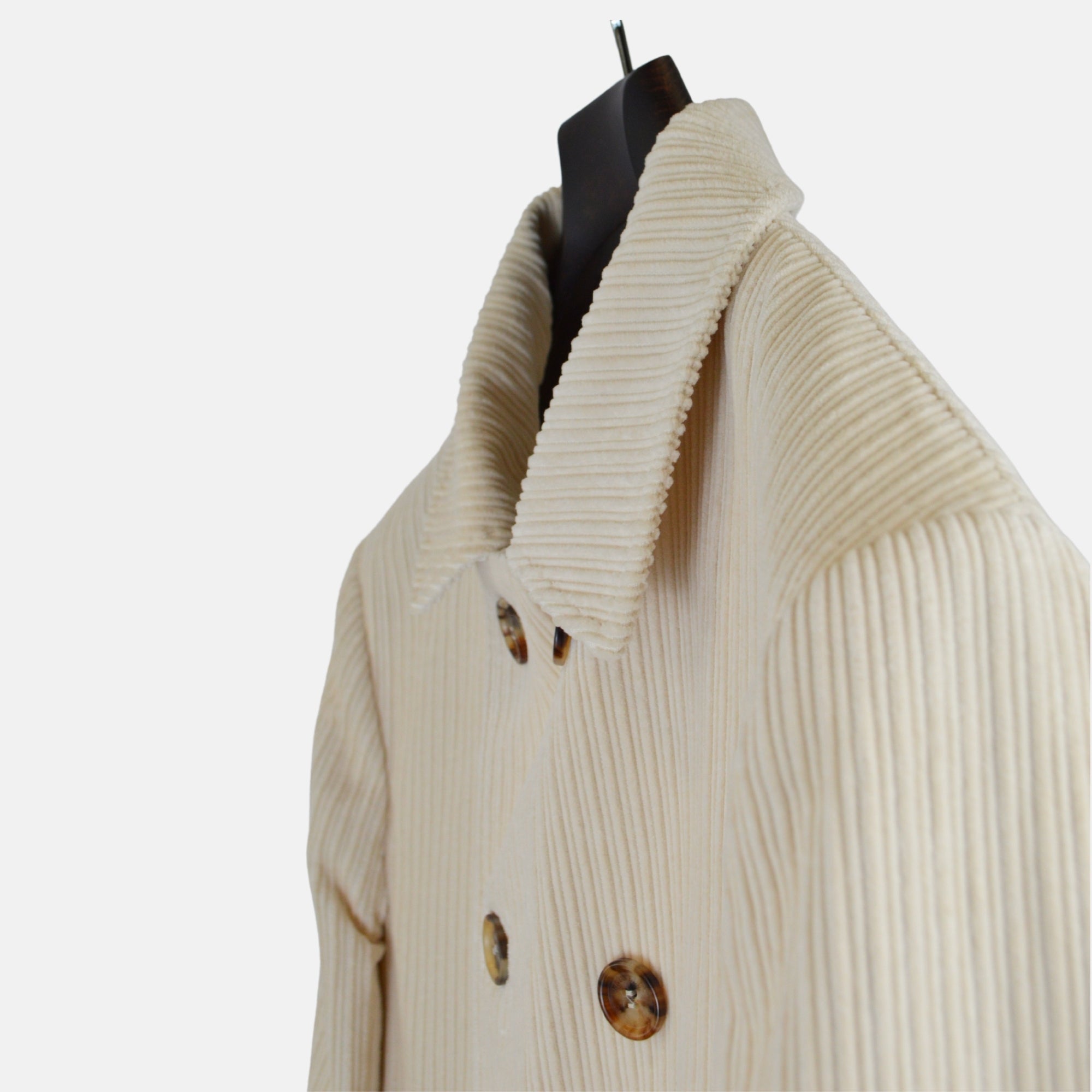 Cream Corduroy Pea Coat made of Cotton (48)