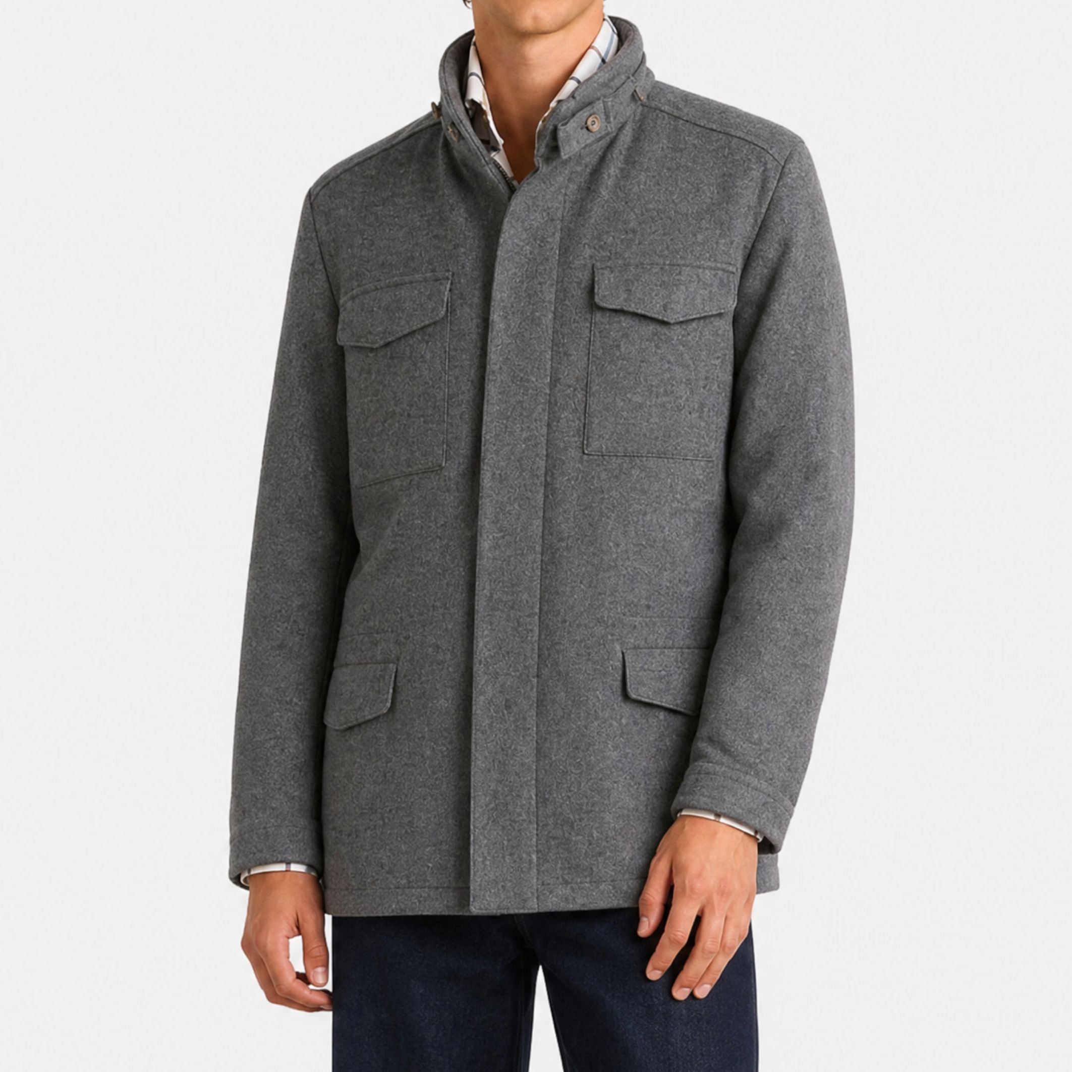 Gray Down/Storm System Jacket made of Virgin Wool/Cashmere/Suede Details (EU 52)
