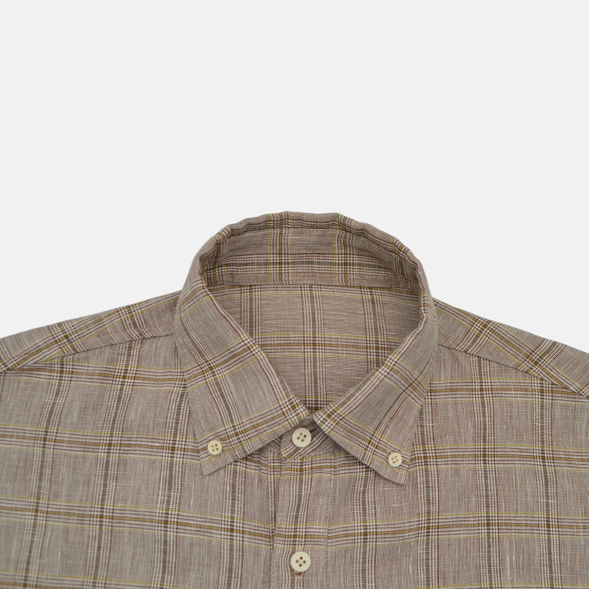 Brown Checked Shirt made of Linen (M)