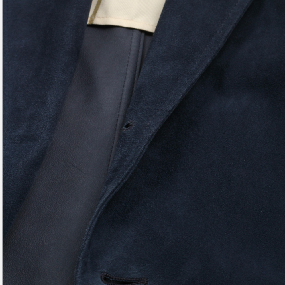 Navy Blue Suede Blazer Sanpetuna