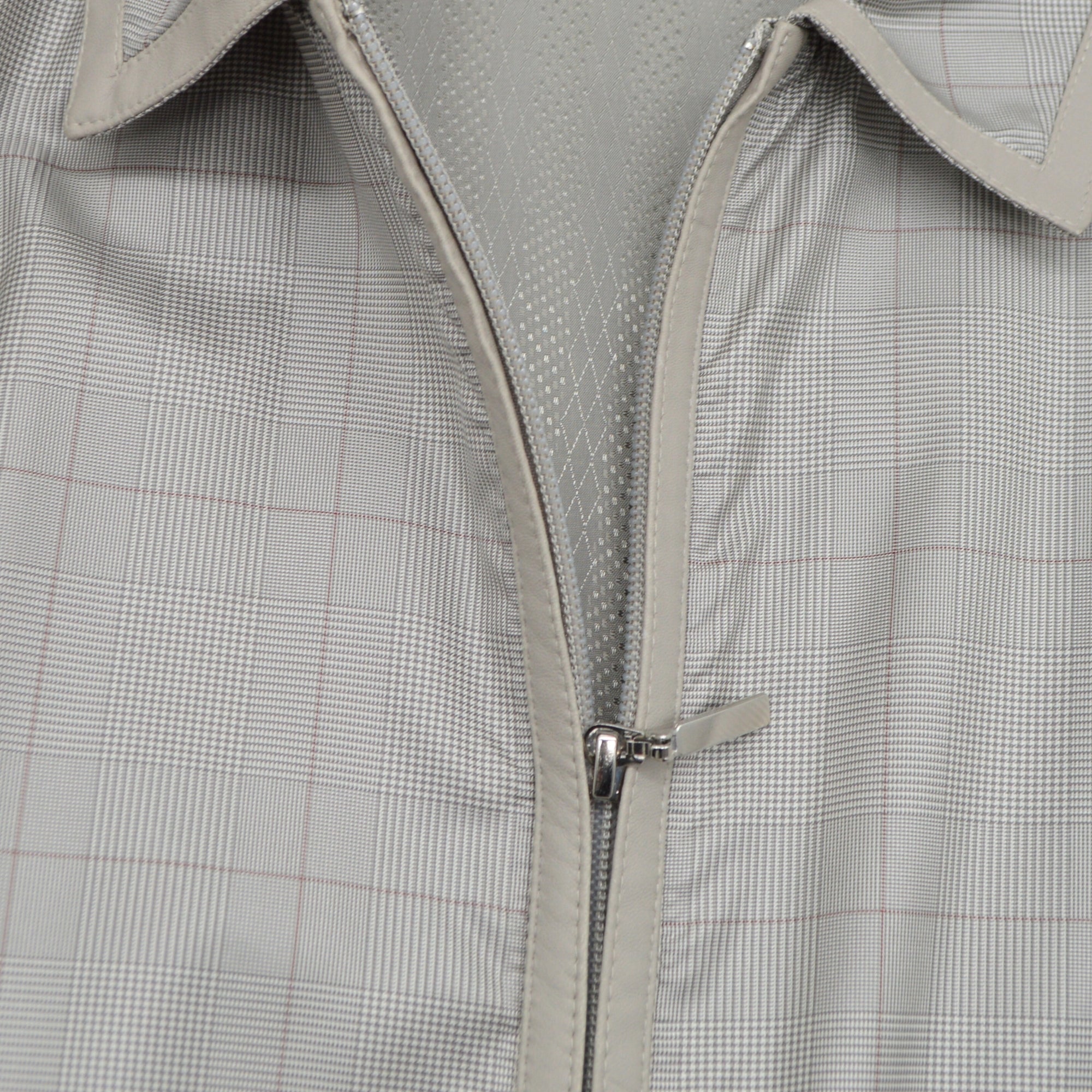 Beige Checked Blouson / Jacket made of Silk (48)