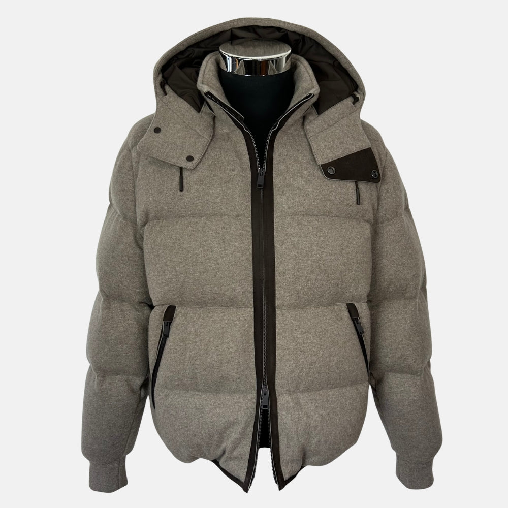 Greige Down Quilted Cashmere Jacket (EU 48)
