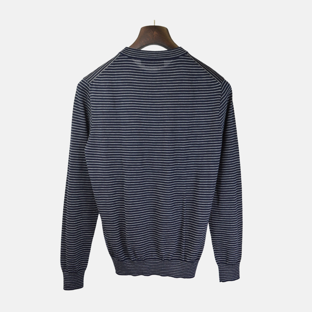 Navy/Creme Striped Sweater made of Cashmere/Silk (S)