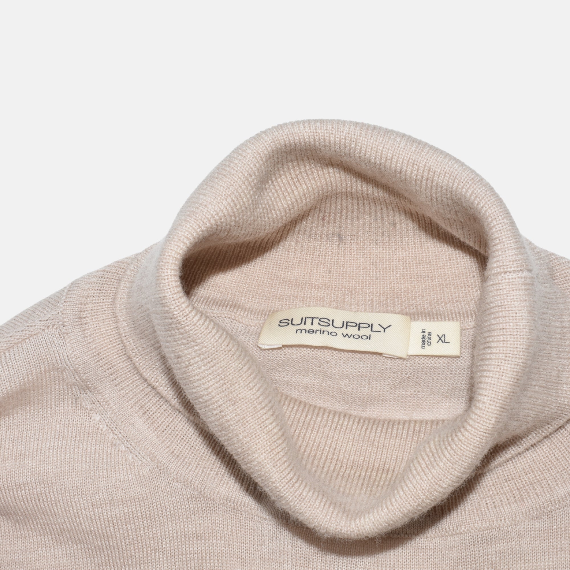 Beige Turtleneck Sweater made of Merino Wool (XL)