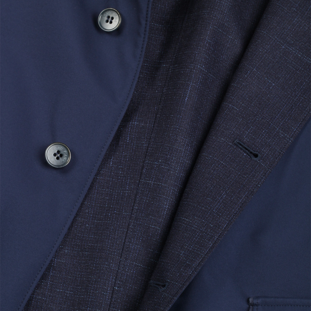 Blue Reversible Coat made of Nylon-Wool/Linen/Silk (EU 48)