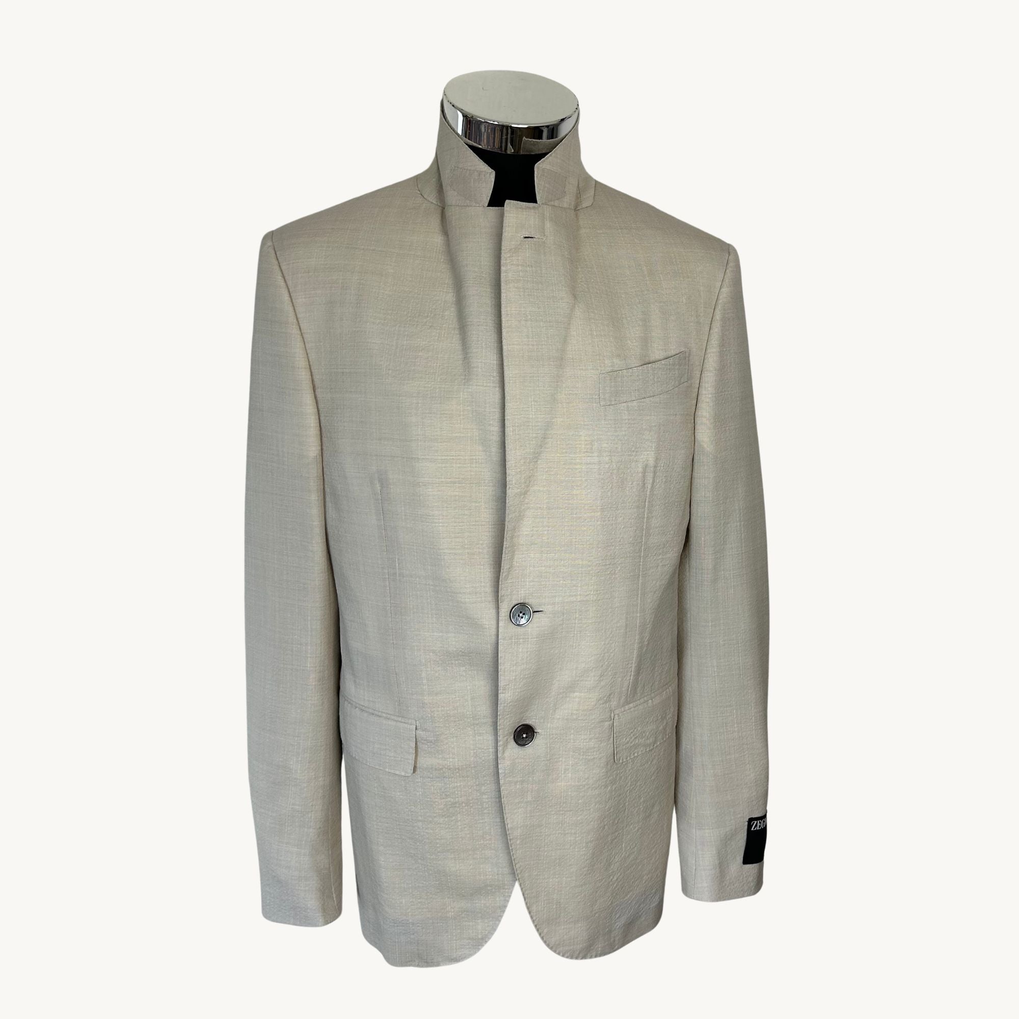 Ecru Trofeo Seersucker Suit made of Wool/Silk/Linen (48)