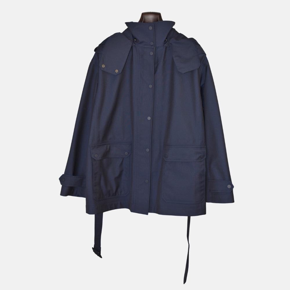 Navy Hooded Rain Jacket made of Virgin Wool/Polyamide (L)