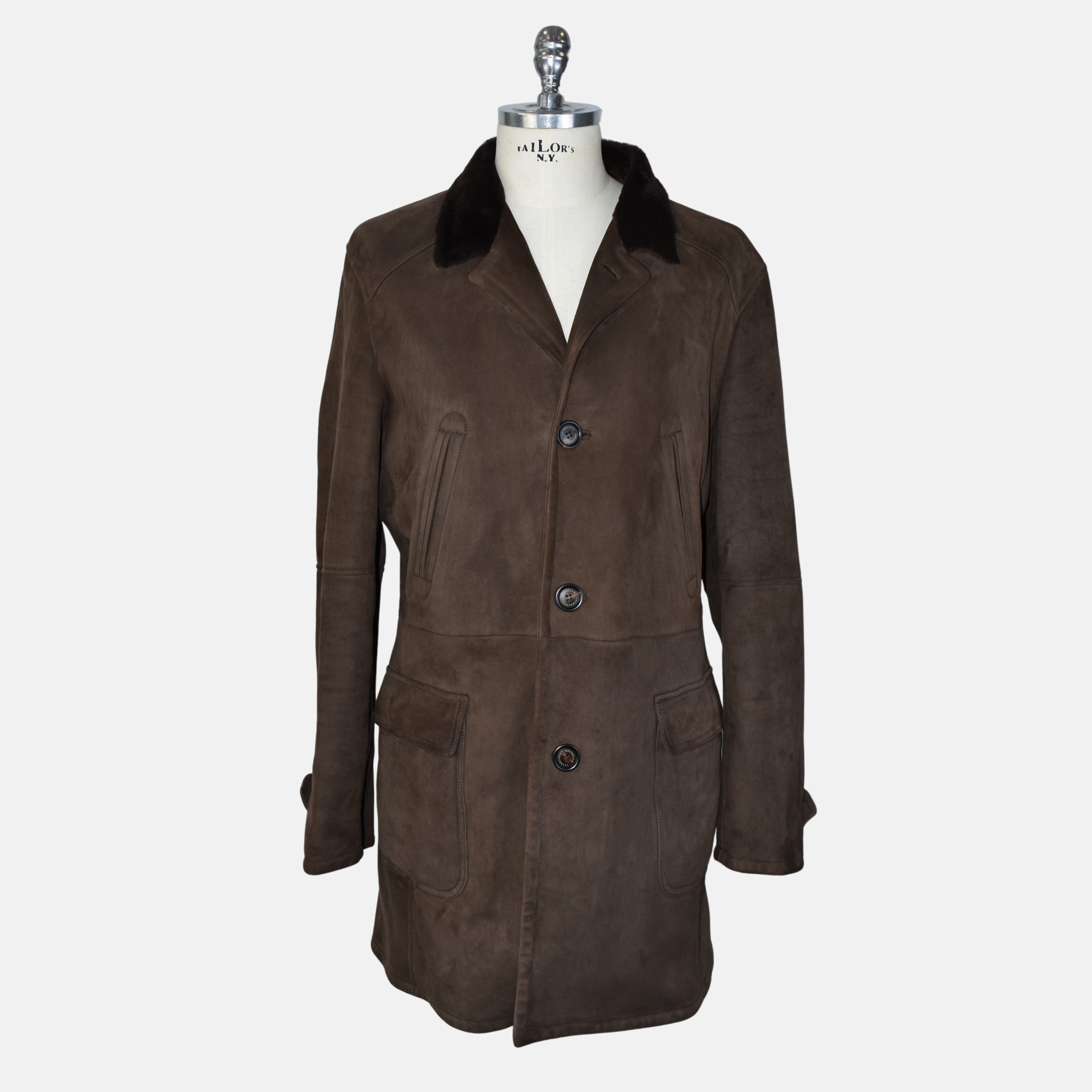 Brauner Shearling-Mantel (XL)