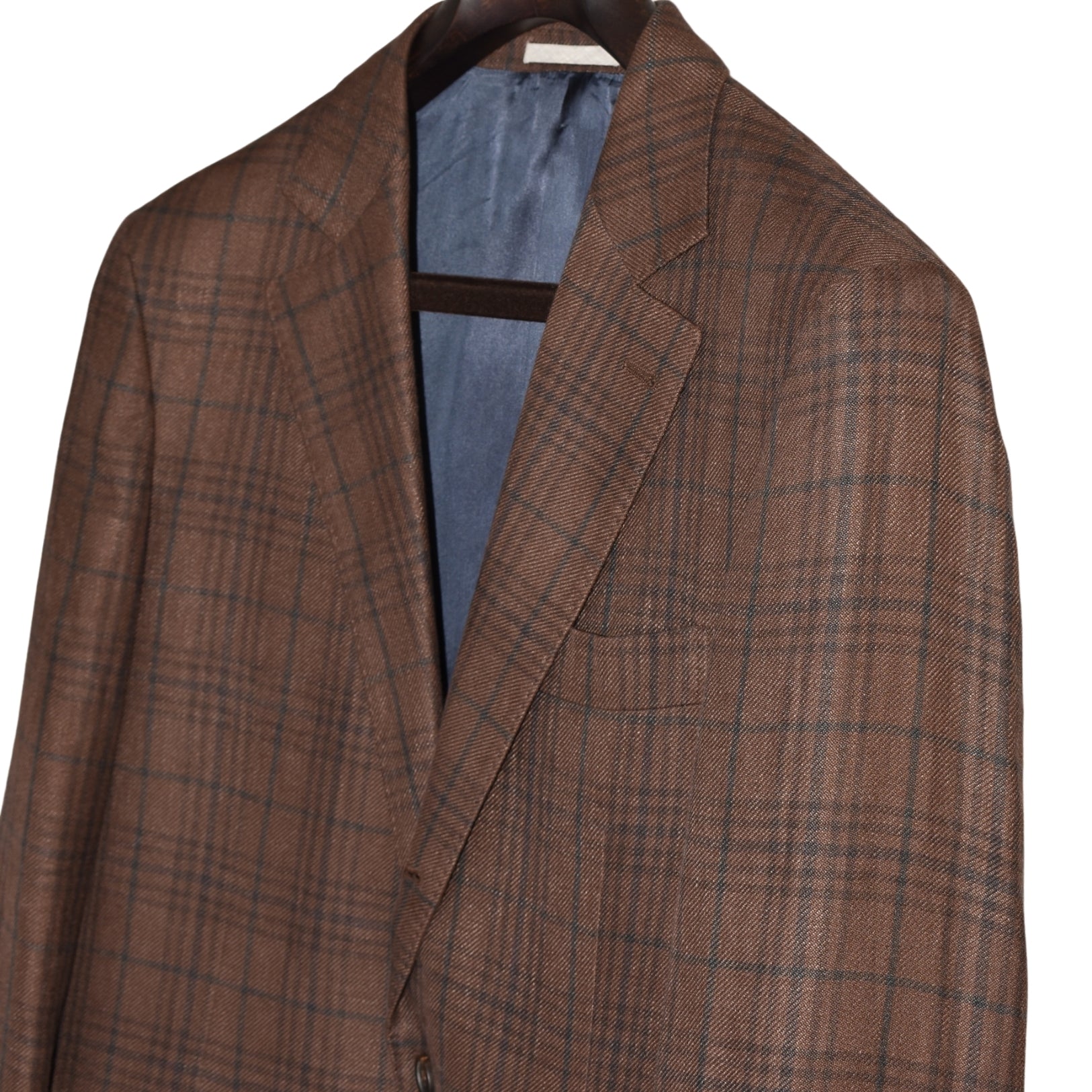 Brwon Checked Suit made of Linen/Wool/Silk (EU 46)