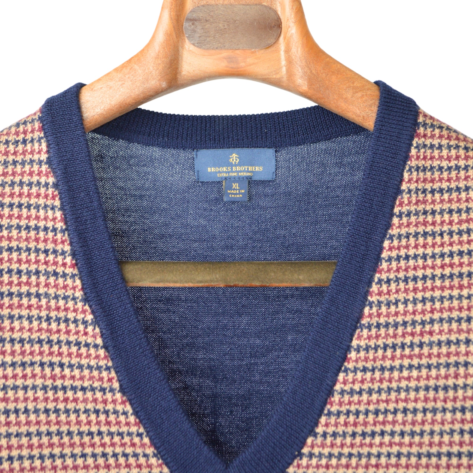 Brown / Navy Checked Sweater West made of Wool (XL)