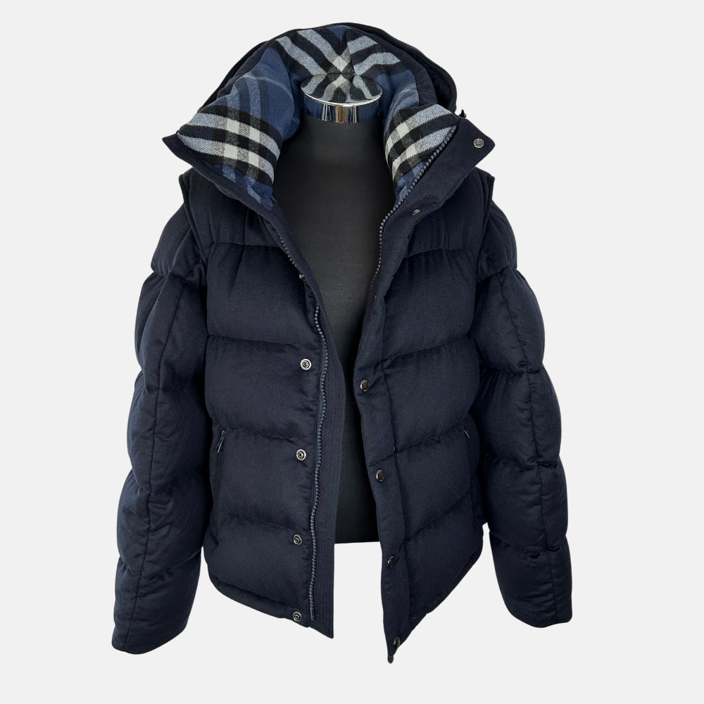 Navy Hooded Down Jacket/Vest made of Cashmere (XL)