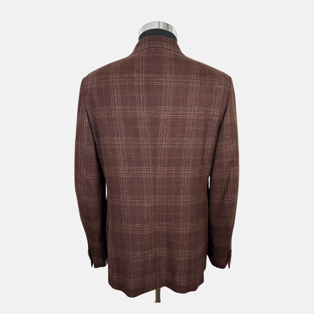 Brown Patterned Blazer made of Wool/Silk/Linen