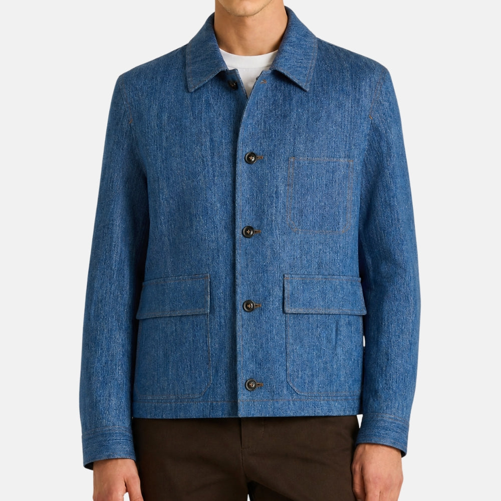 Blue Denim Jacket made of Cotton /Leather Details (EU 48)