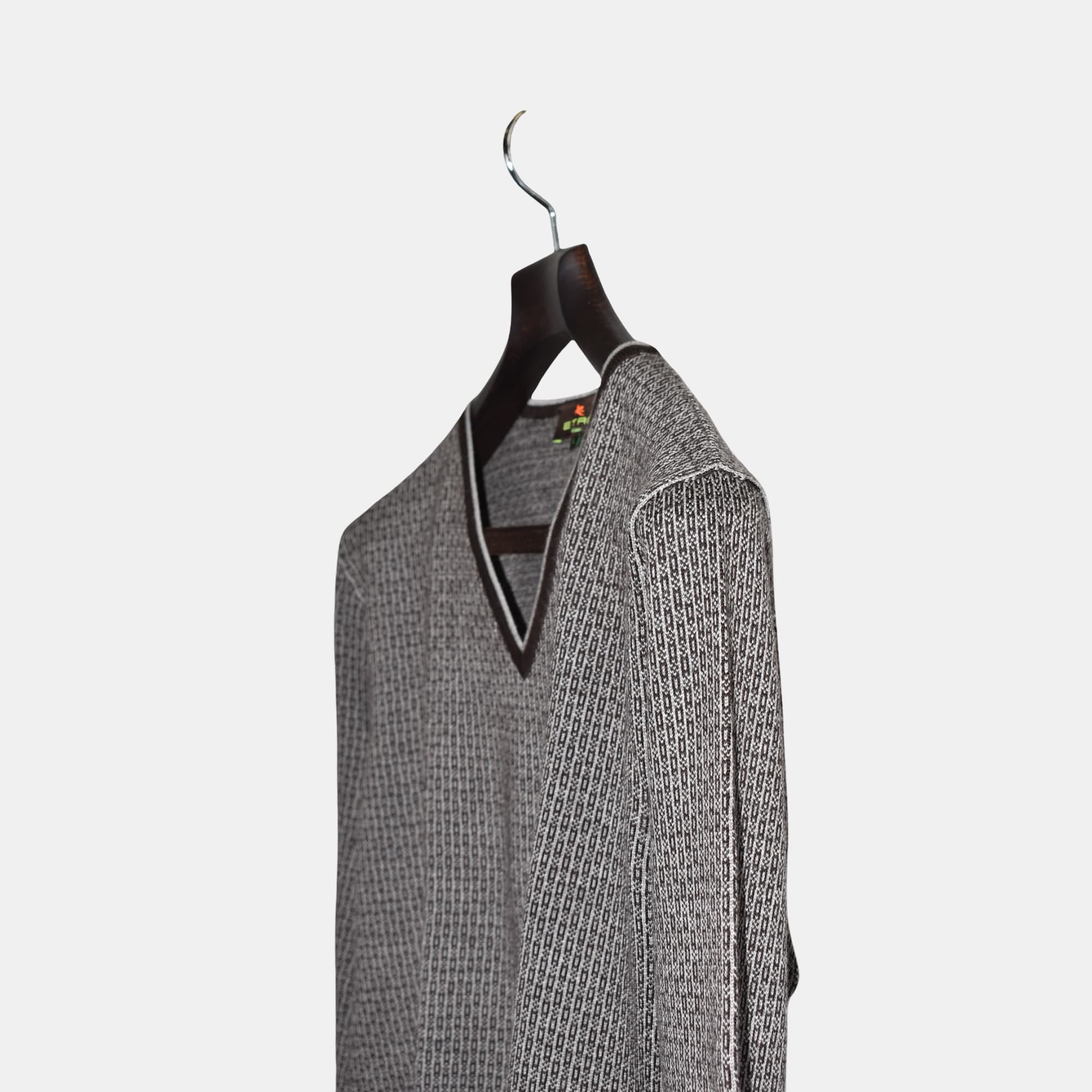 Gray/Brown Patterned Sweater made of Merino Wool (L)