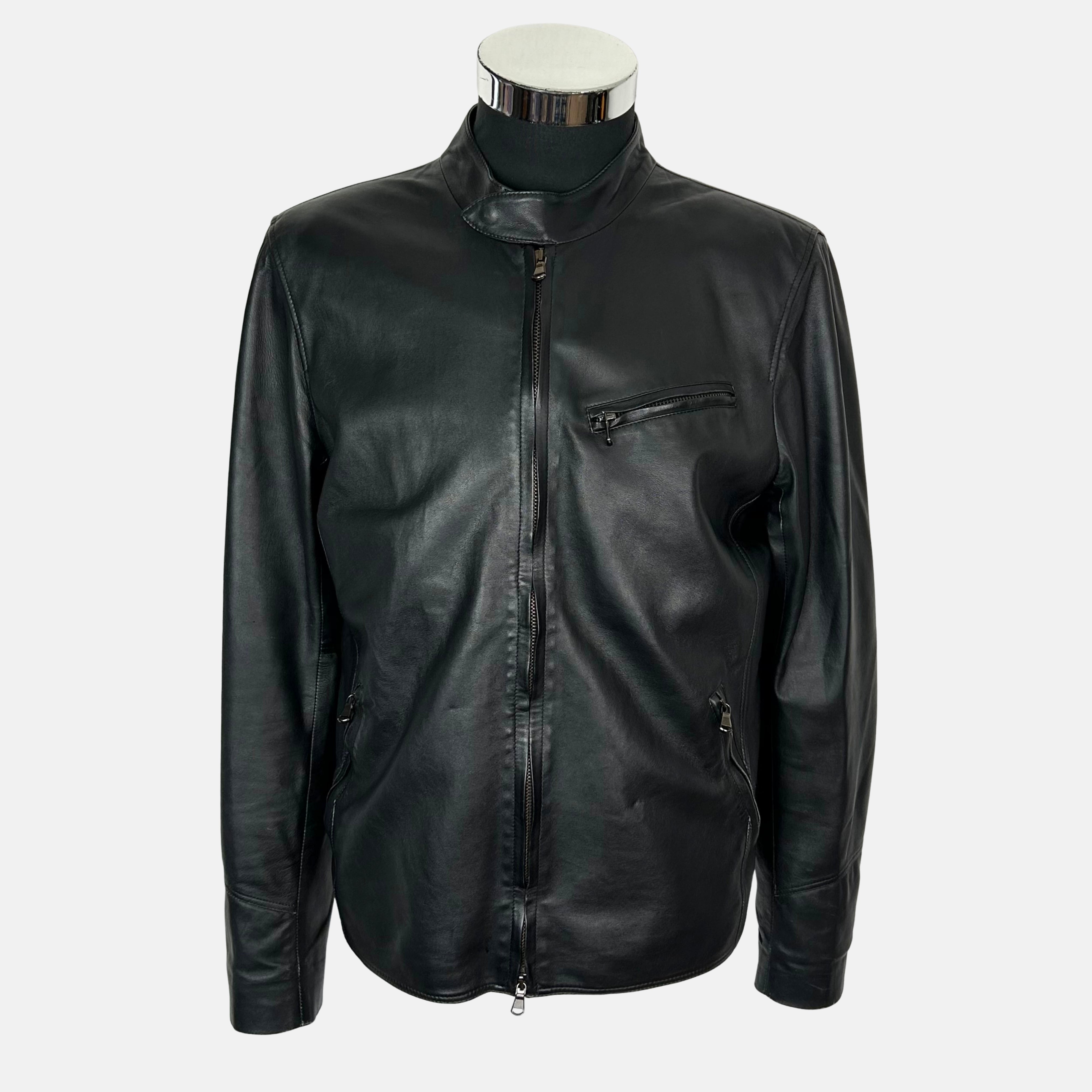 Black Biker Jacket made of Leather (EU 48)