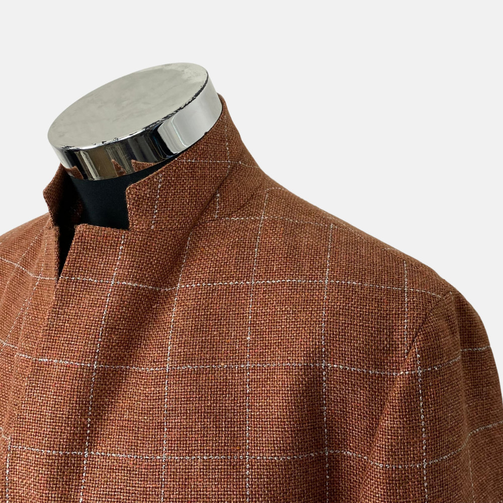 Brick Red Patterned Jacket made of Virgin/Wool/Linen/Cotton (EU 54)