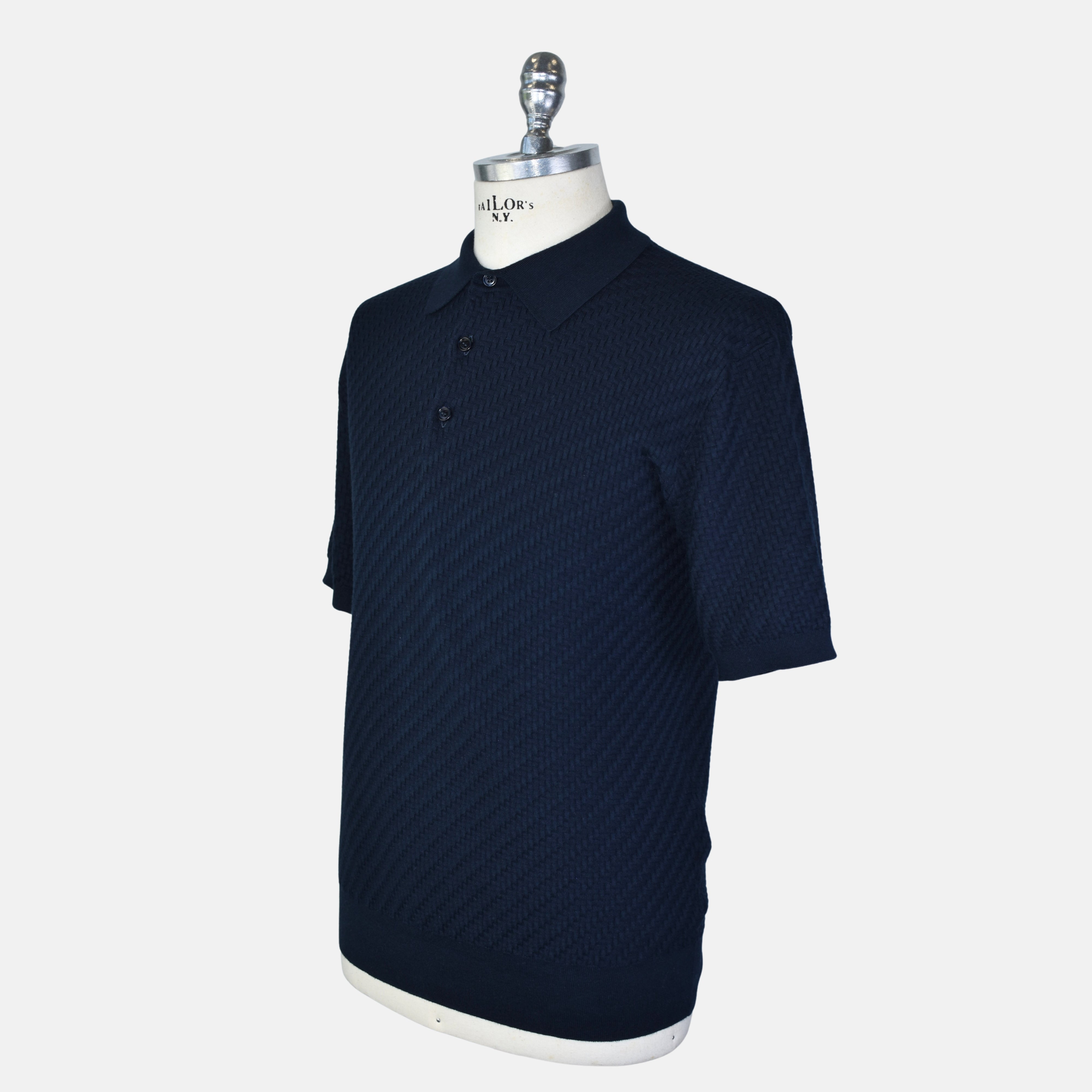 Navy Poloshirt made of Cotton/Silk/Cashmere (EU 52)