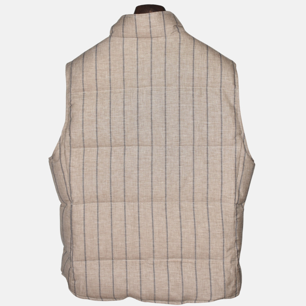 Beige-Blue Striped Vest made of Linen/Wool/Silk (L)