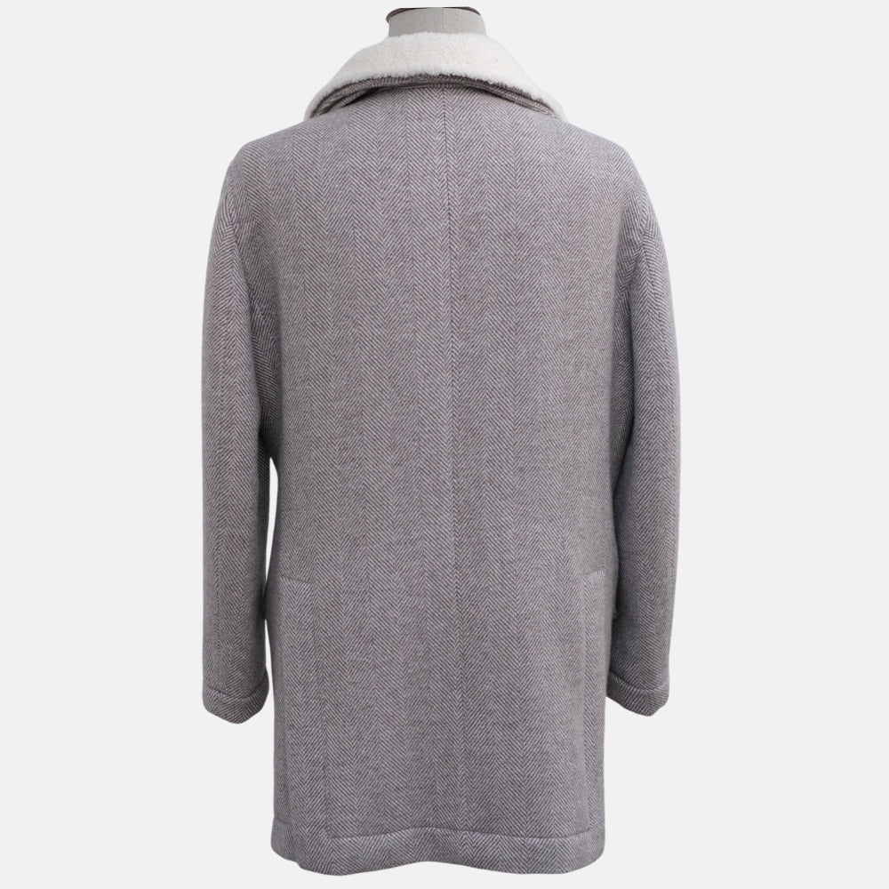 Grey Double Breasted Padded Cashmere Coat (EU 50)