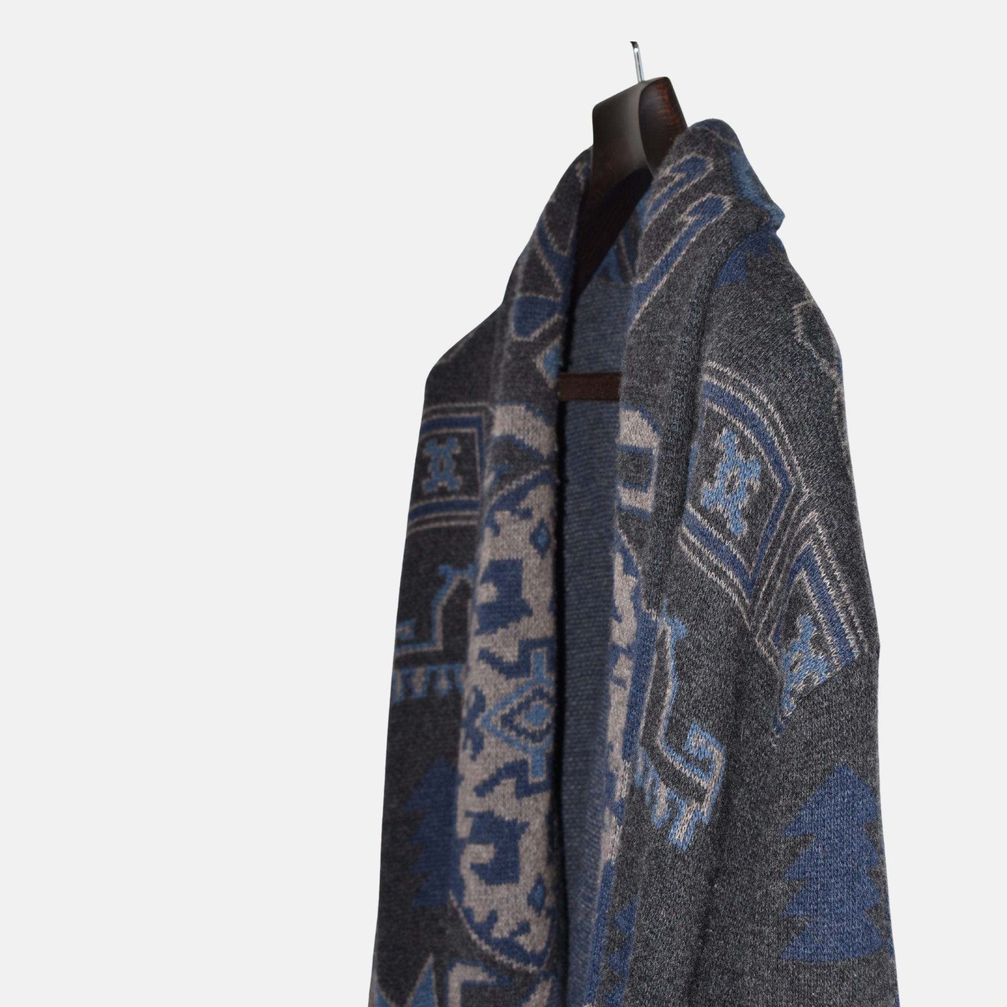 Blue/Gray Patterned Dressing Gown Coat Robe made of Wool (S)