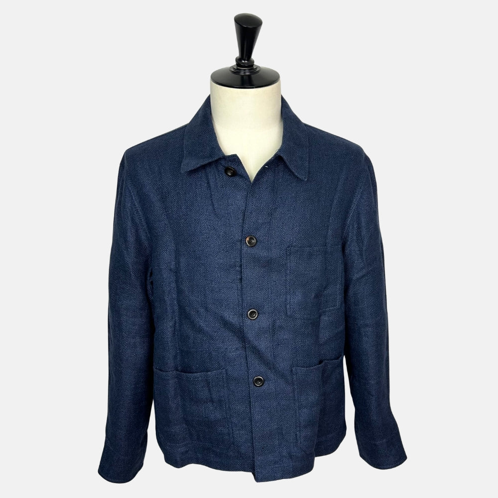 Navy Herringbone Jacket made of Linen/Silk (EU 54)
