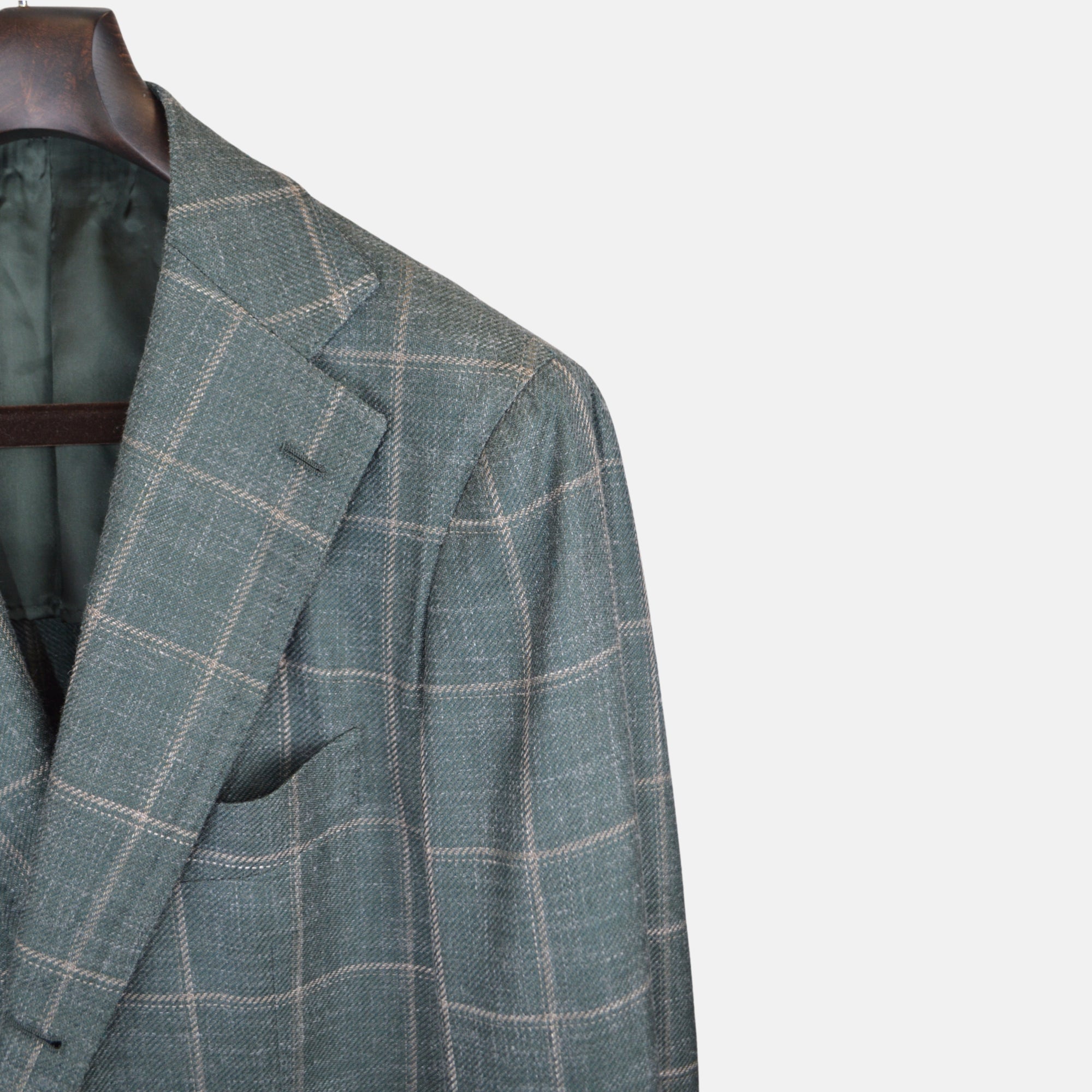 Dark Green Checked Blazer made of Wool/Silk/Linen (54)