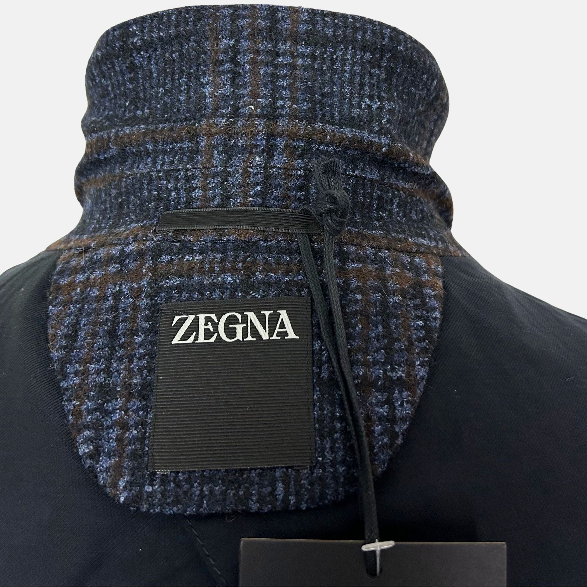 Navy–Brown Patterned Jacket made of Alpaca/Wool/Cotton (EU 54)