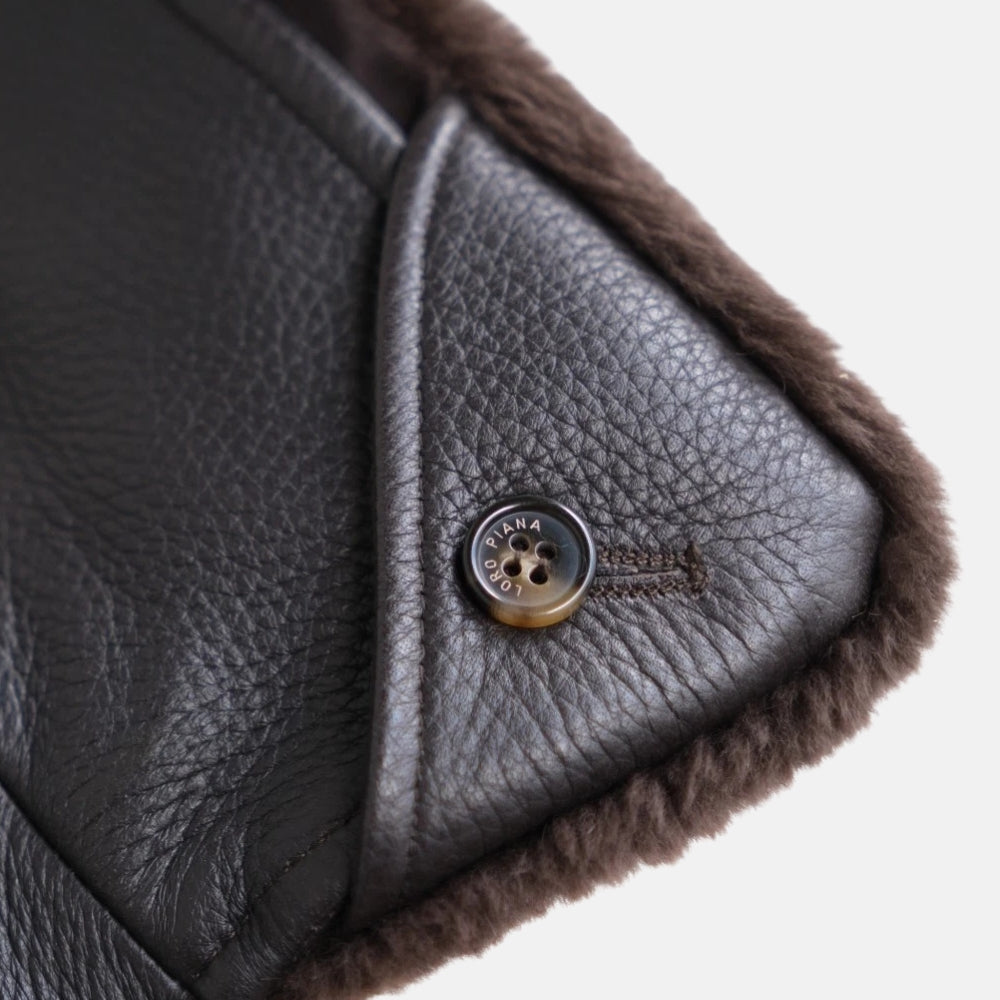 Dark Brown Deerskin Blouson with Nutria Fur Collar (M)