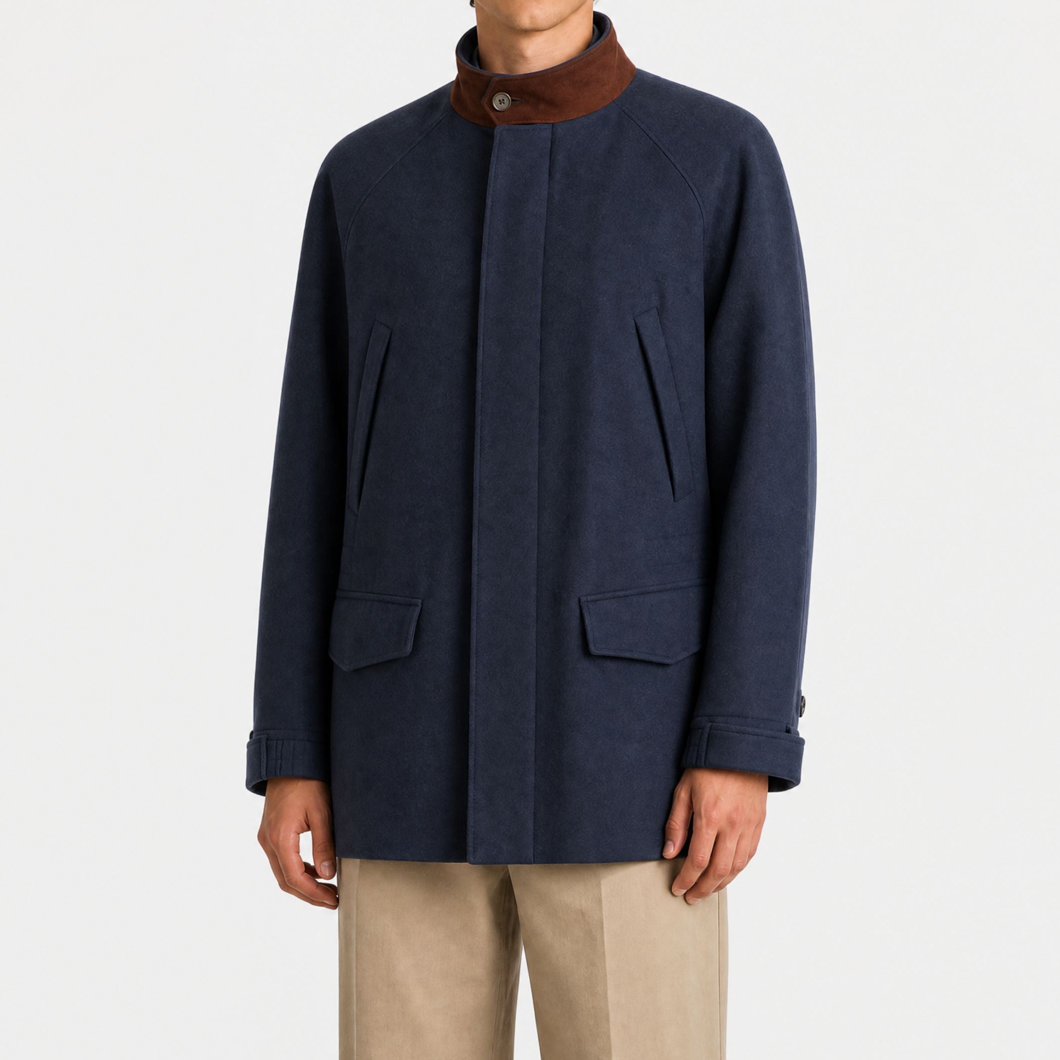 Blue Vicuna Parka with Suede Details (XL)