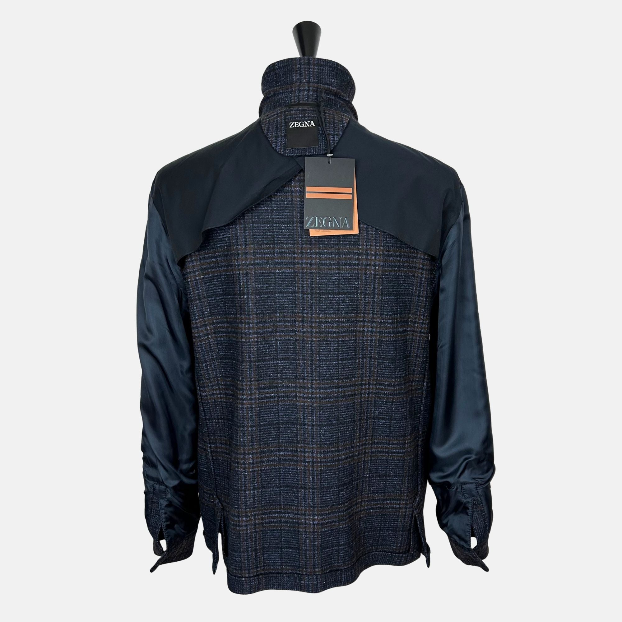Navy–Brown Patterned Jacket made of Alpaca/Wool/Cotton (EU 54)