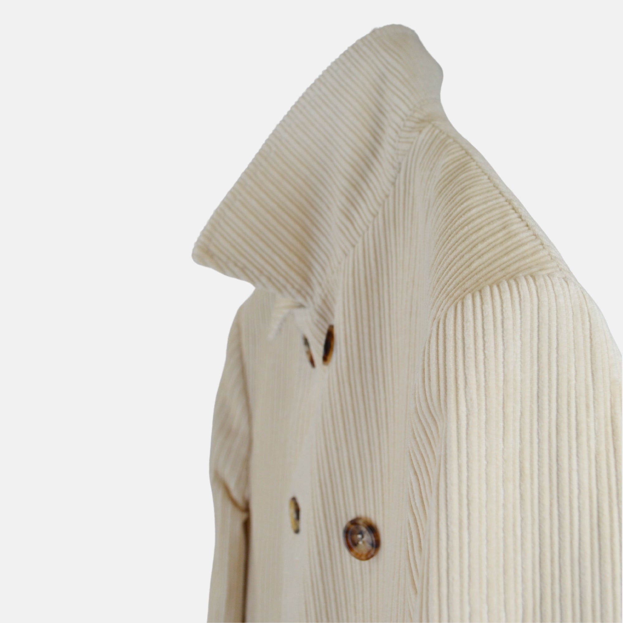 Cream Corduroy Pea Coat made of Cotton (48)