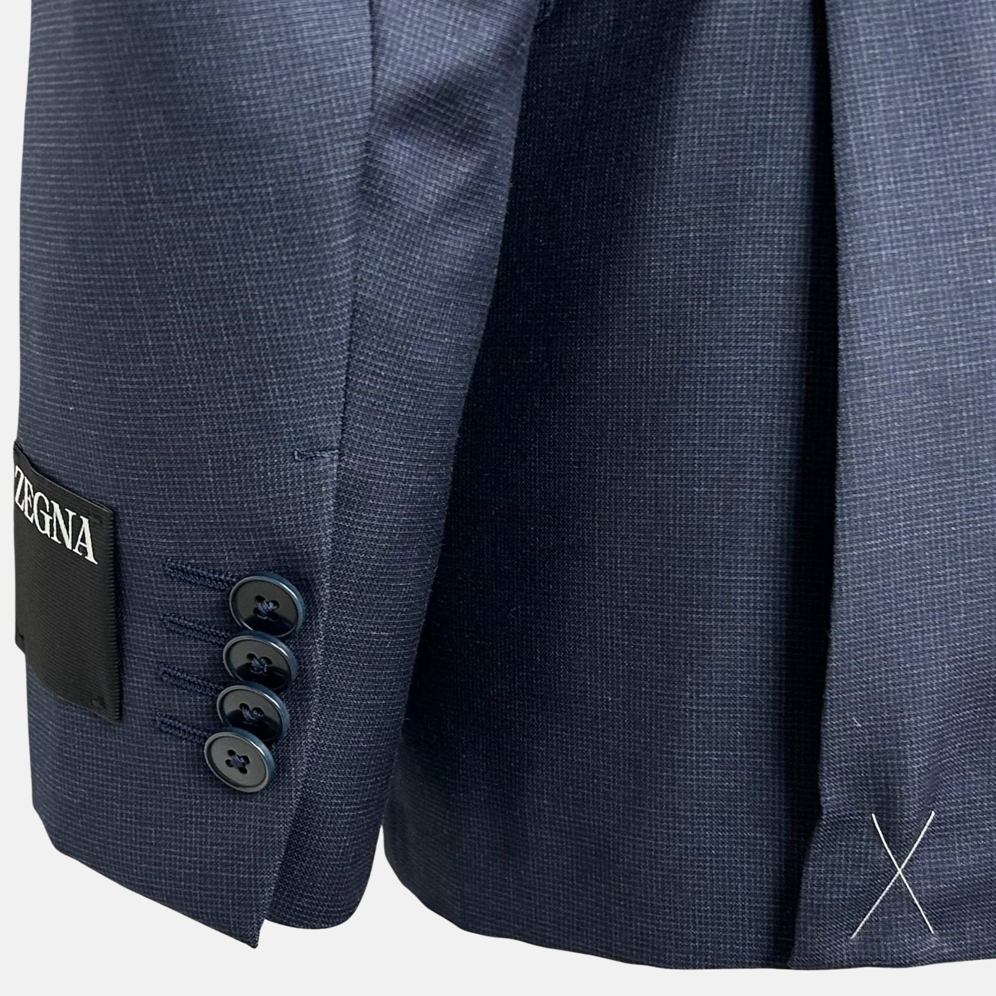 Navy Patterned  Suit made of Wool (EU 48)