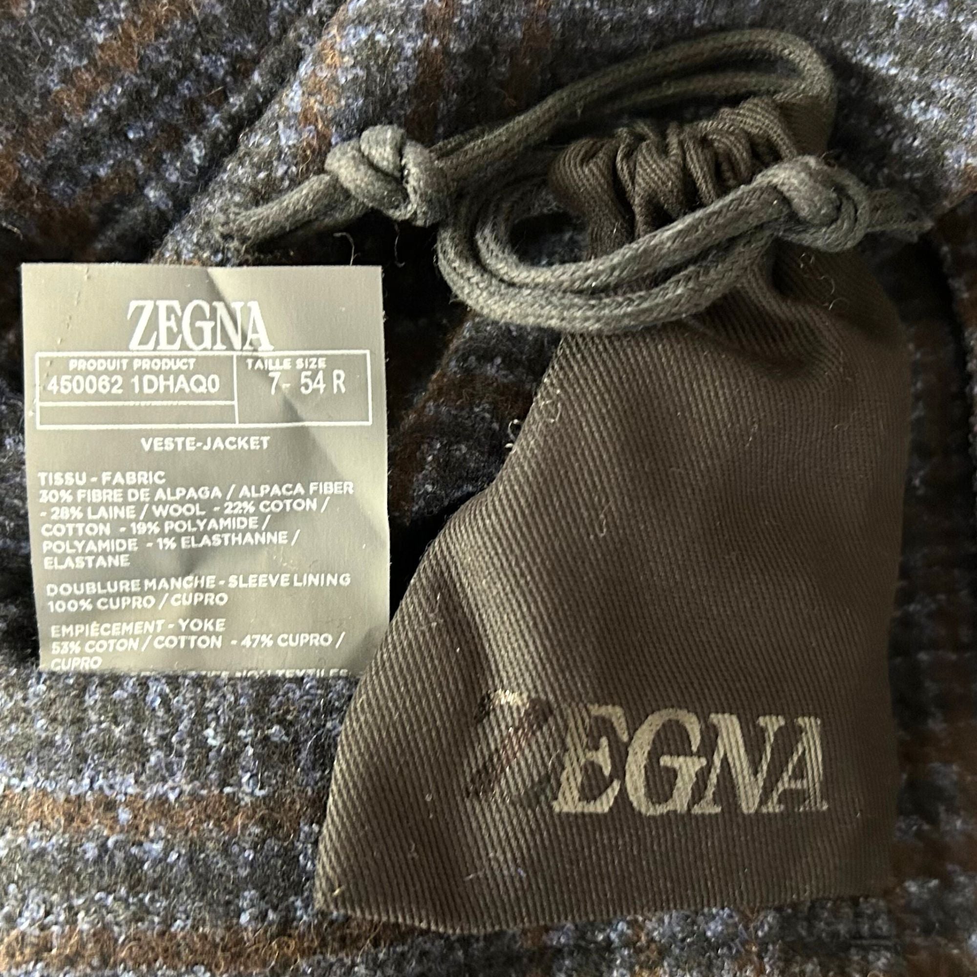 Navy–Brown Patterned Jacket made of Alpaca/Wool/Cotton (EU 54)