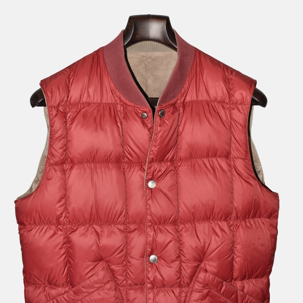 Brown/Red Reversible Down Suede Vest (L)