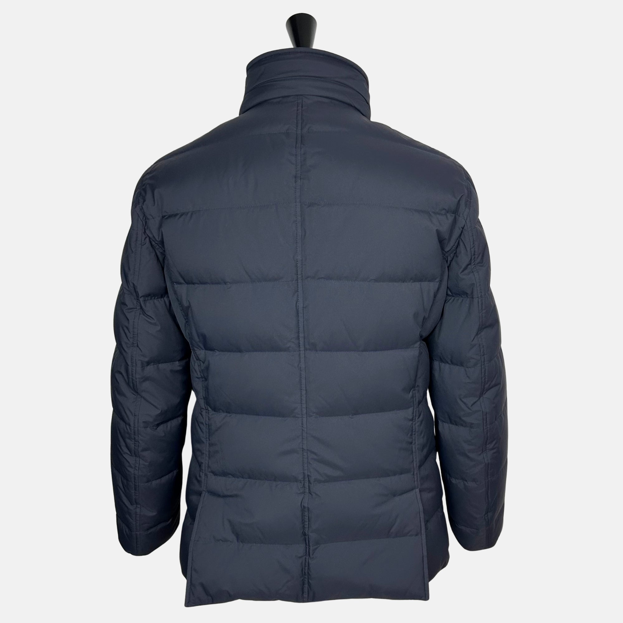 Navy/Gray Hooded Down Jacket made of Nylon/Cashmere (M)