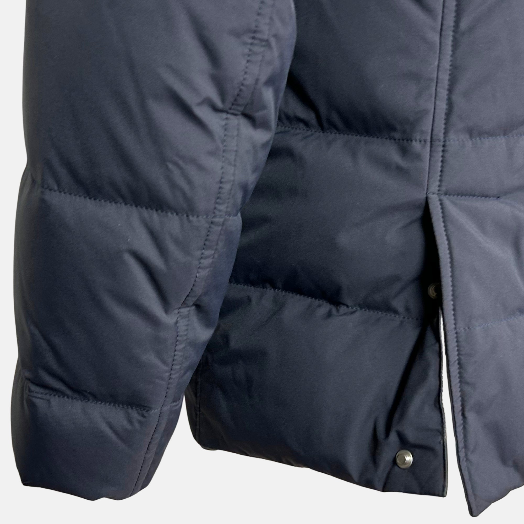 Navy/Gray Hooded Down Jacket made of Nylon/Cashmere (M)