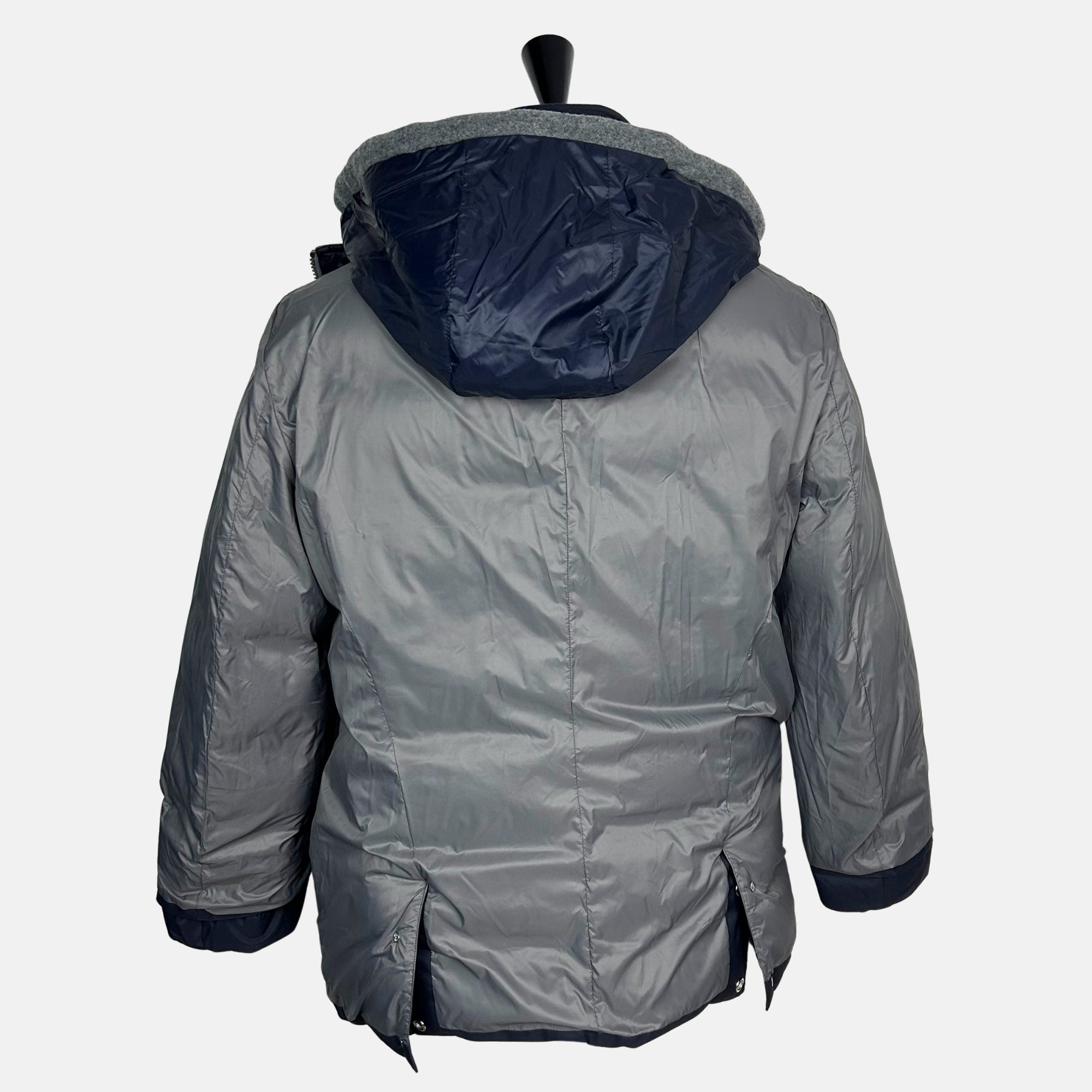 Navy/Gray Hooded Down Jacket made of Nylon/Cashmere (M)